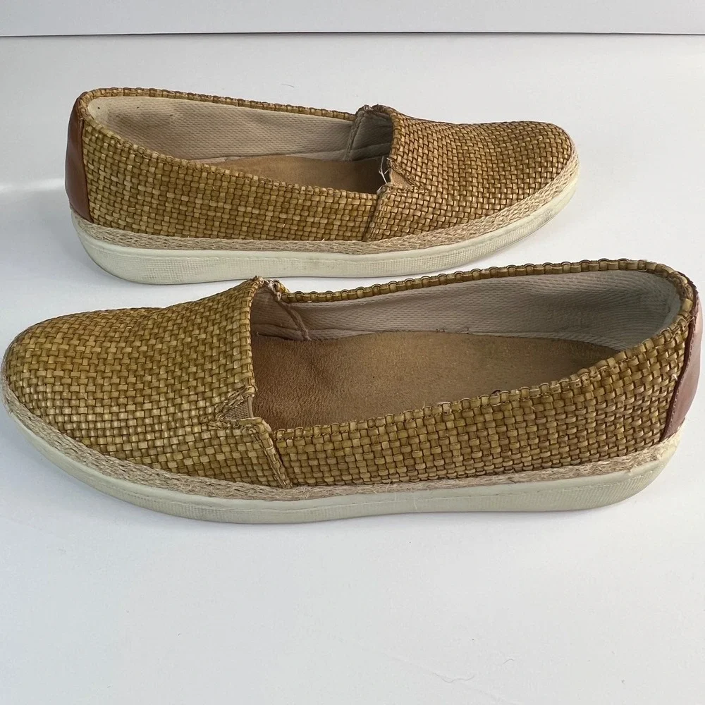 Trotters Woven Espadrille Slip On Flats Tan Brown Leather‎ Accent Women Size 10N